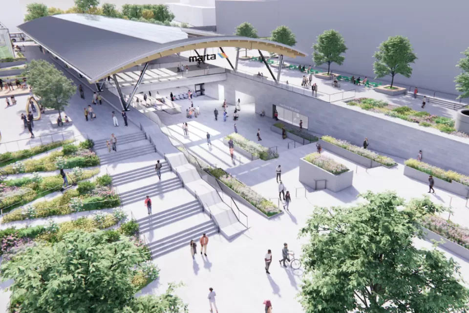 Rendering of exterior of MARTA Five Points transit station.